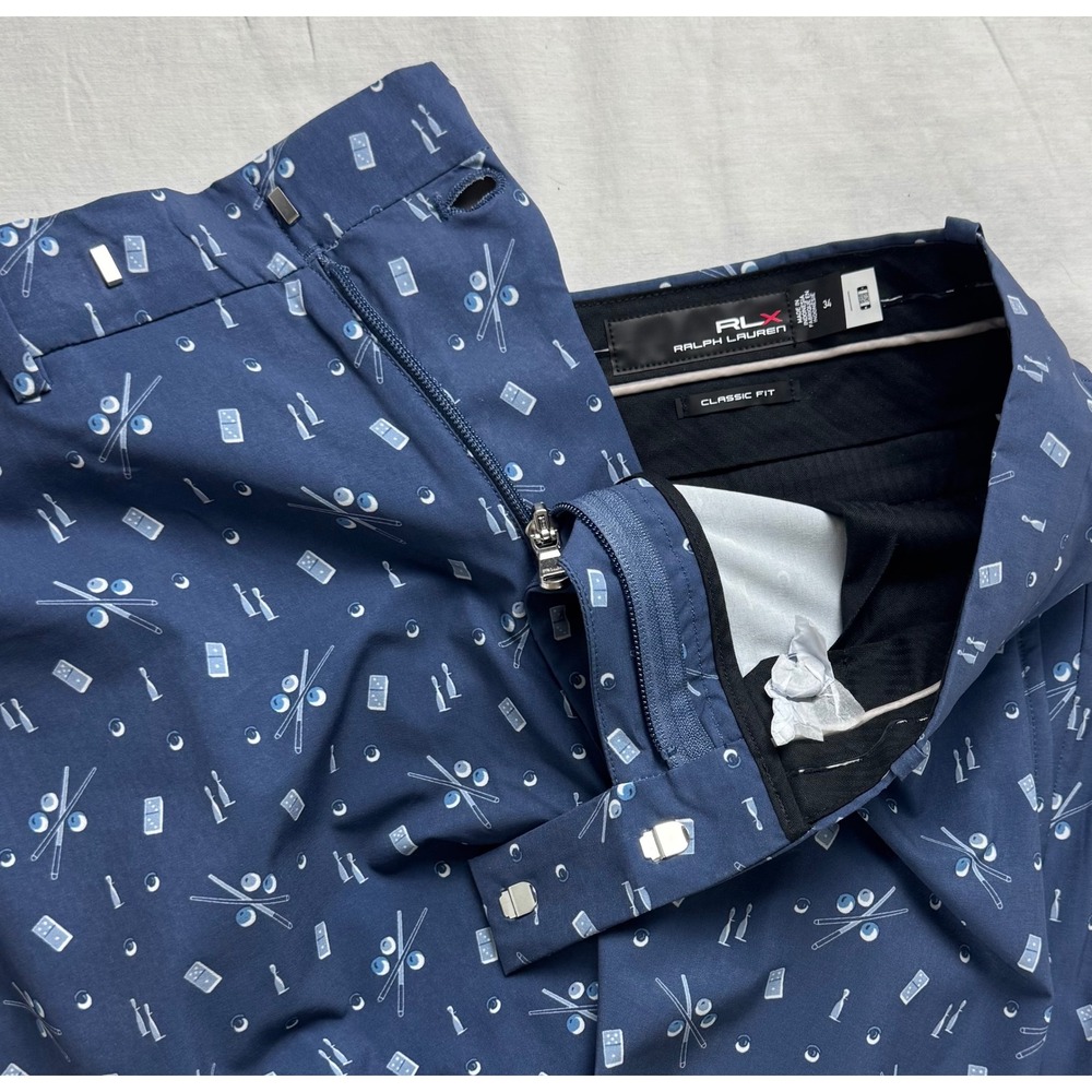 RLX Ralph Lauren Mens Golf Shorts Blue Pool Billiards Dominoes Print Size 34 NEW - Picture 10 of 16